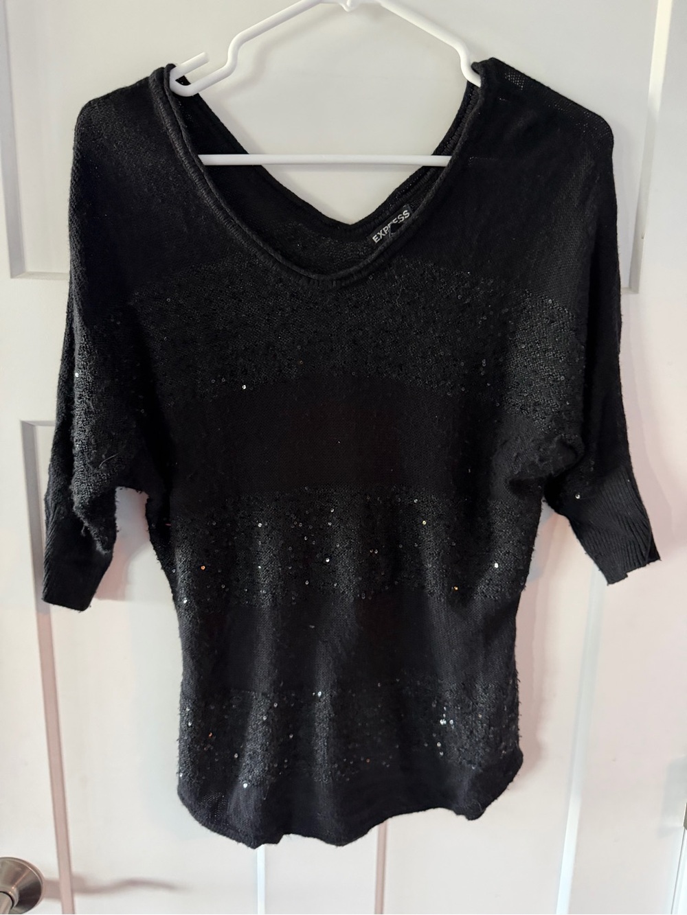 Express Black Sequin V-Neck Dolman Sleeve Sweater